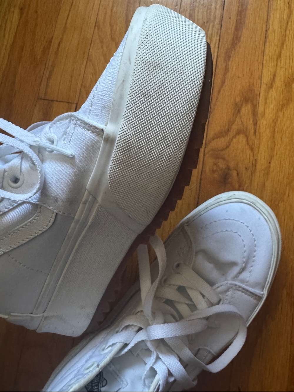 Vans Sk8-Hi Stacked Platform High Top Sneakers White Canvas Women’s 6.5 - Picture 8 of 11